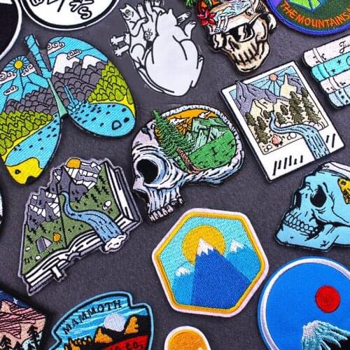 Mountain Patches for Jacket Clothes Outdoor Nature Patch Iron on Patches for Clothing Stickers DIY Embroidery Patches on Clothes