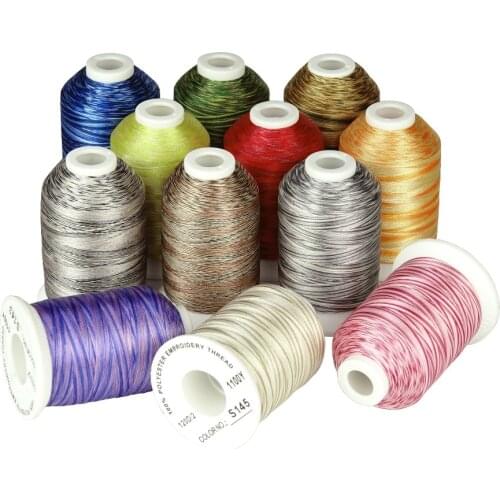 Simthread 12 Variegated colors machine Embroidery thread 1100 Yds each as sewing quilting overlocking piecing tatting thread