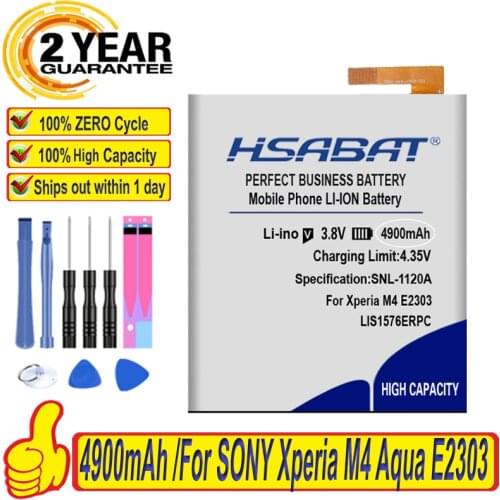 HSABAT 100% New 4900mAh LIS1576ERPC/AGPB014-A001 Battery for SONY Xperia M4 Battery Aqua E2303 E2333 E2353 free shipping