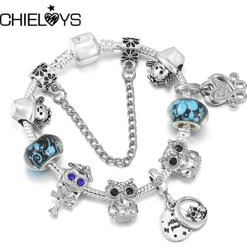 New Arrival Silver Color Crystal Lovely Owl Pendant Charm Bracelets With Cactus Beads Brracelets For Women Men Jewelry Gift