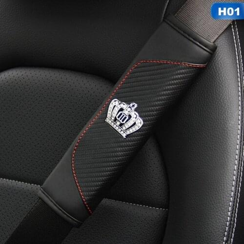 Car Seat Belt Pad Rhinestone Crystal Crown Leather Safety Belts Cover Seatbelt Shouder Strap Pad Car-Styling Interior Decor