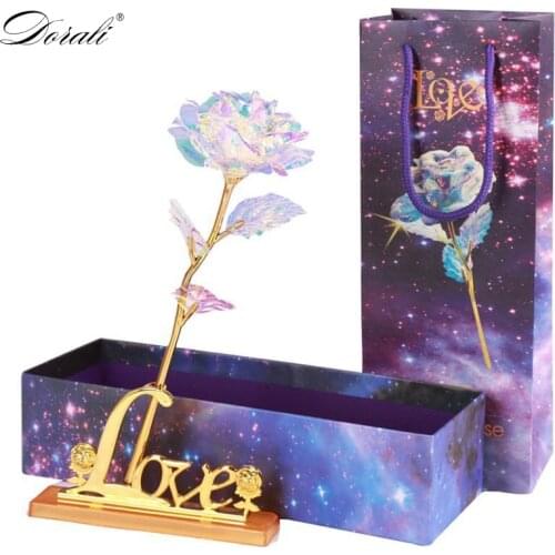 Drop Shipping Valentines Day Creative Gift 24K Foil Plated Rose Gold Rose Lasts Forever Love Wedding Decor Lover Lighting Rose