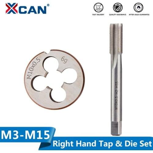 XCAN 2pcs M3-M15 Right Hand Thread Tap and Die Set Metric Plug Tap Die HSS Machine Threading Tool Screw Thread Tap Drill Die Set