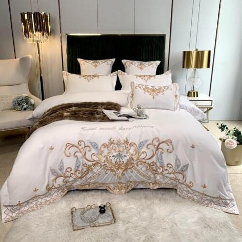 Luxury Palace Embroidery Bedlinen 100% Cotton Sanding Bedding Set Duvet Cover Flat/fitted Sheet With rubber Pillowcases 4/7pcs
