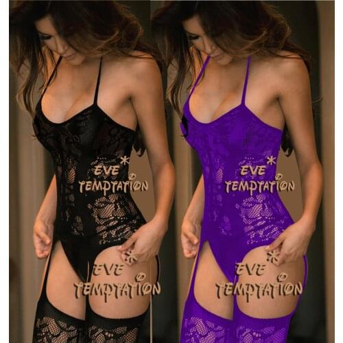 Sexy Sleepwear plus size lingerie Babydoll BODYSUIT Mesh Body Stocking Temptation Catsuit Crotchless Tight bodysuit garter W110