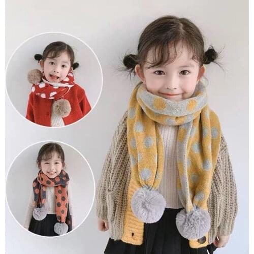 New Kids Winter Scarf Pompom Baby Scarf Boys Girls Warm Neck Scarves Knitting with Fur Ball Neckerchief foulard echarpe