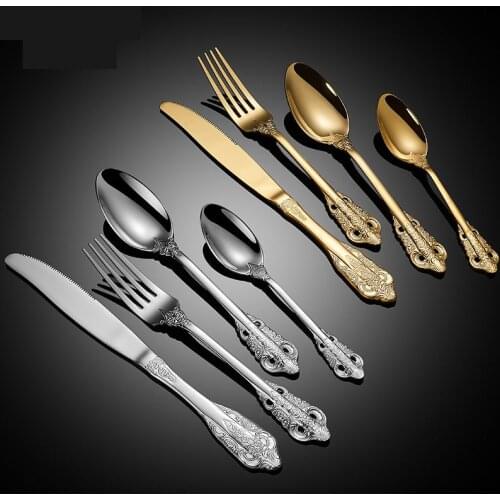 Dinnerware Set 4Pcs Gold Cutlery Fork 18/8 Stainless Steel Spoon Royal Cutlery Forks Knives Spoons Kitchen Spoon Tableware