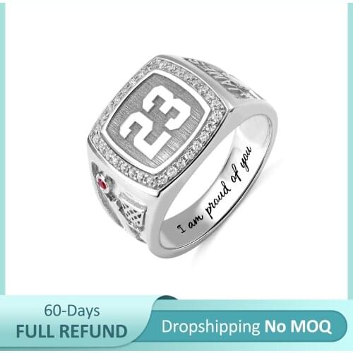 Uonney Dropshipping Personalized Engraved Baseball Signet Ring With Birthstone Customize Mens Sport Ring Christmas Gift For Him