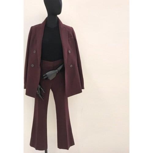 Vintage Double Breasted Women Pant Suit Black Notched Blazer Jacket Flare Pant 2019 Spring Office Wear Women Suits Plus Size 5XL