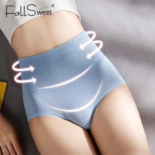 Fallsweet High Waist Panties For Woman Cotton Briefs Solid Lingerie Plus Size Underpants Breathable Underwear Female Intimates