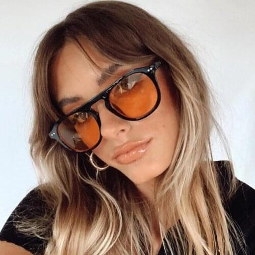 Retro Rivet Women‘s Sunglasses Fashion Round Pilot Eyewear Trending Single Bridge Black Yellow Sun Glasses Men Shades