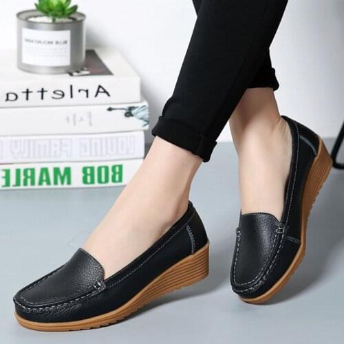 Women Flats 2021 Spring Summer Shoes Women Heels 4.3CM Genuine Leather Chaussures Femme Casual Women Loafers Ballet Flat Shoes