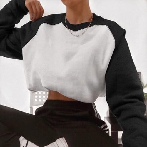 WomenS Casual Warm and Contrast Color Short Waist Raglan Loose Top Fashion Round Neck Long Sleeve Sweatshirt