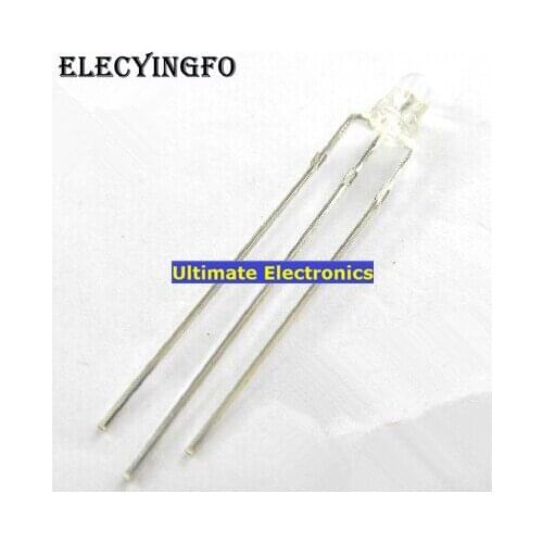 100pcs Common Cathode/Anode 3MM LED clear two color red and blue 3Pin round top
