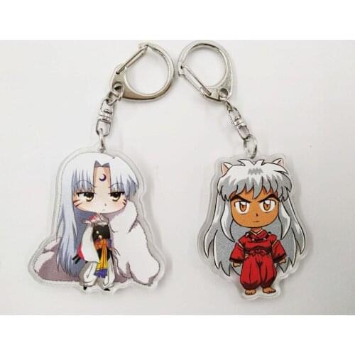 2 Styles Acrylic Keychain Anime Model Cartoon Inuyasha Sesshoumaru Inuyasha Transparent Double-sided Pendant Keychain 55mm