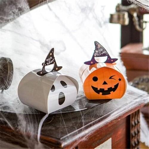 20pcs Halloween Horror Ghost Pumpkin Candy Packaging Gift Box Children Trick or Treat Party Skeleton Ghost Storage Box