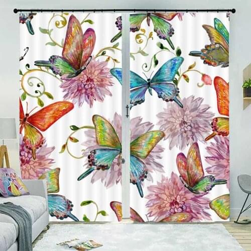 Customize Home Windows 3D Curtains Butterfly flower Stereoscopic Curtains HD Blackout Photo 3D Curtains