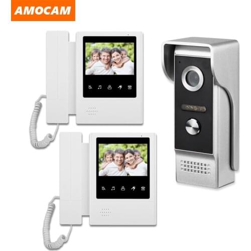 4.3 inch Wired Video Door Phone System video Intercom Doorbell with 1PCS 700TVL Camera 2PCS Touch Monitors for Home Surveillance