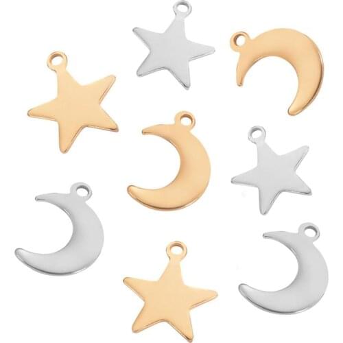 50PCS/lot Stainless Steel Silver/Gold Tone Moon/Star Charm For Pendants Bracelet Earring Jewelry Diy Making Findings Dropship