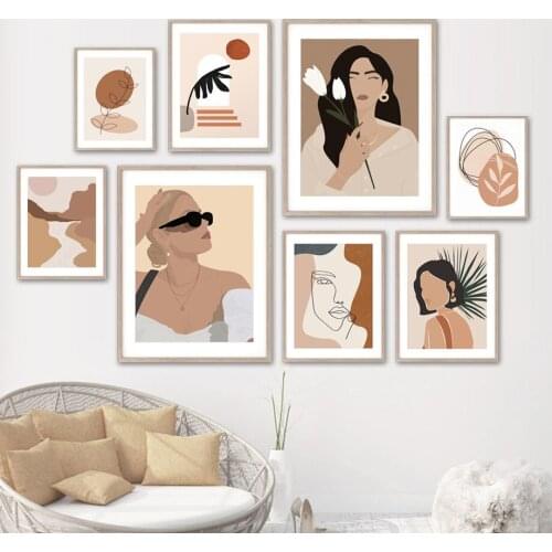 Abstract Line Girl Color Block Plant Nordic Posters And Prints Wall Art Canvas Painting Wall Pictures For Living Room Boho Decor