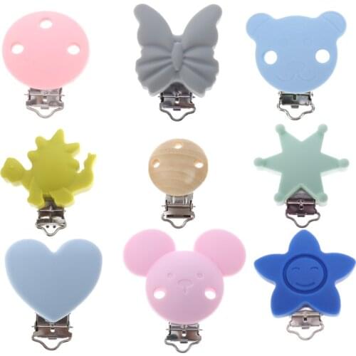 ATOB 1pc Round Silicone Baby Pacifier Chain Clip Mouse Ear Pacifier Clip Bear DIY Teething Soothie Holder Dummy Clips Adapters