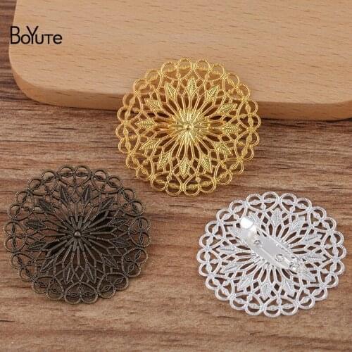 BoYuTe (20 Pieces/Lot) 38MM Metal Brass Filigree Flower Brooch Pins Vintage Style European Brooches for Women