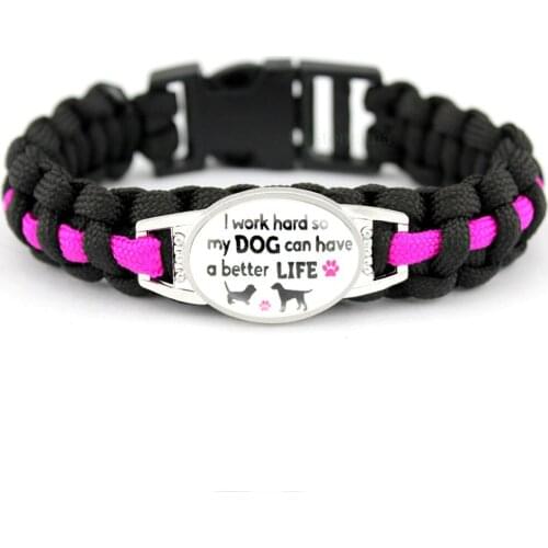 Dogs Mom Paw Bracelet Home Better Life Outdoor Survival Paracord Charm Bracelets 25*18mm Glass Cabochon Jewelry Men Women Gift