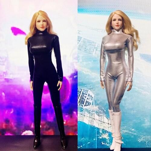 CJG-W020 1/6 Female Clothes Tight Black Leather Stretch Tights Boots For 12" TBLeague Seamless Body