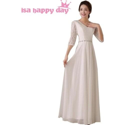 Long evening women engagement dress bride lace v neck dresses 2020 modest with half sleeves for special occasions 2018 H2779