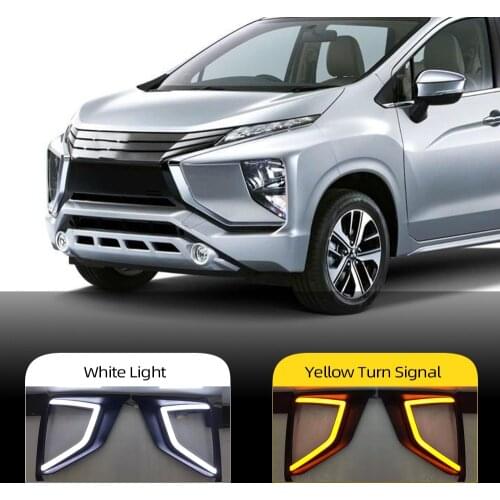 CSCSNL 2Pcs LED Daytime Running Light For Mitsubishi Xpander 2017 2018 2019 12V Car DRL fog lamp With Yellow Turn Signal