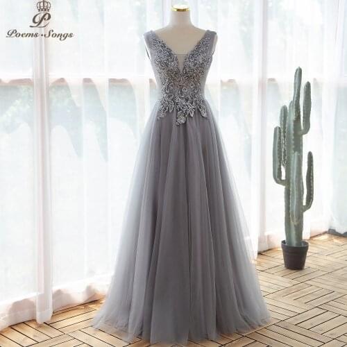 Elegant gray color Appliques style Evening dress 2021 prom dresses evening gowns vestidos de fiesta robe de soirée de mariage