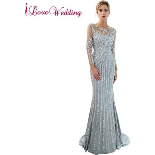 Robe de soiree Luxury Evening Dress Sheer Neck Beaded Long Sleeves Trumpet Evening Dresses Long Party Gown