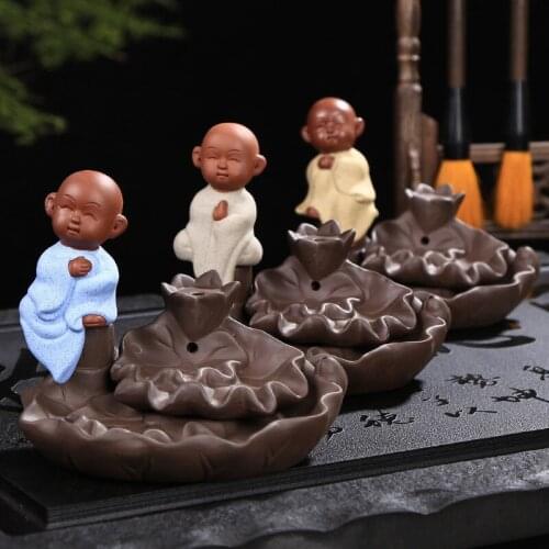 Home Decor Buddhism Creative Little Monk Bullet Blackflow Incense Cones Or Incense Stick Burner Smoke Ceramic Censer
