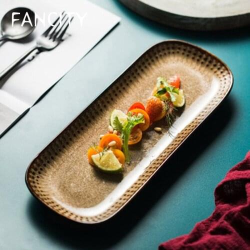 FANCITY Tom Peisen Japanese kiln turned ceramic sushi plate rectangular plate creative western food fish plate dessert plate