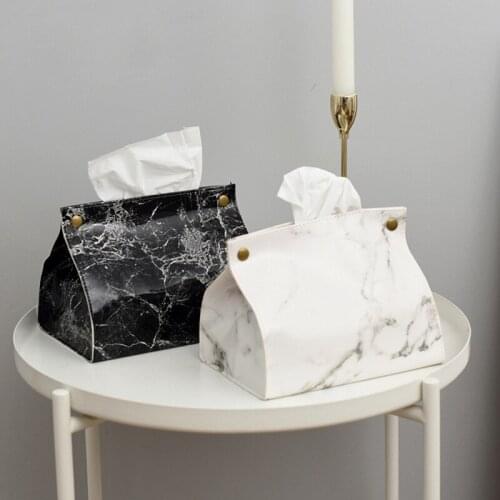 Marble Pattern Tissue Box Pu Leather Home Car Napkin Paper Container Paper Towel Napkin Case Pouch Home Décor