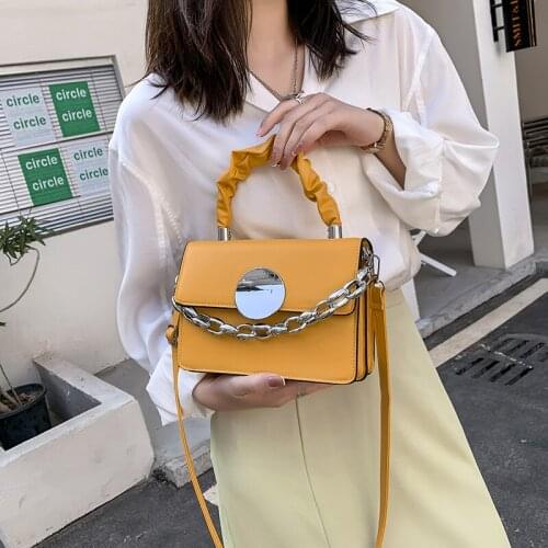 2021 New Flip Small Square Bag for Women Shoulder Bag Designer Thick Chain Handbag Luxury PU Leather Crossbody Bag Female Purse
