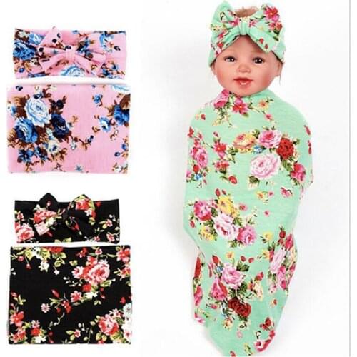 New baby floral Receiving Blankets cotton with Headbands Baby photography blankets envelopes girls baby blankets newborn 0-12 m