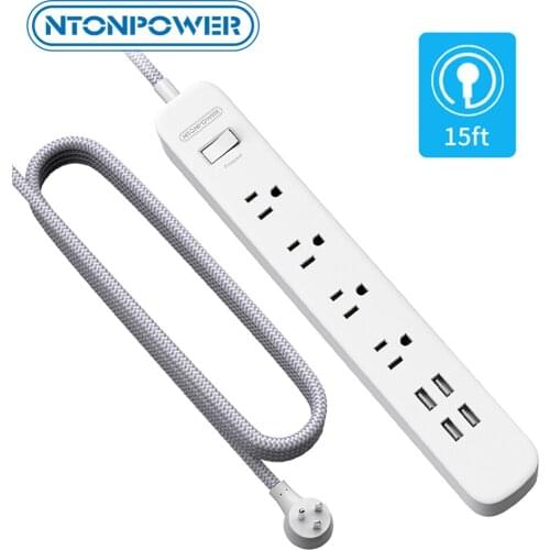 NTONPOWER US Plug Outlet Extension Universal Power Strip Extra Long Extension Board White Braided Line For Nightstand Home