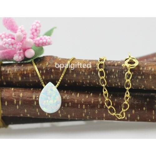 1pc/lot 925 Sterling Silver gold Teardrop & Pear Opal Necklace OP17 Snow White Drop Opal Necklace 8x11mm Pear Fire Opal Necklace