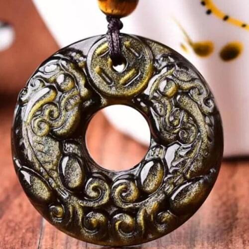 Handcrafted Obsidian Fengshui Double Pixiu Necklace Good Luck Piyao Beaded Necklace Wealth Pixiu Necklace Lucky Jewelry