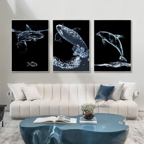 Abstract Water Drop Ocean Wave Fish Canvas Painting Whale Shark Posters Nordic Wall Art Pictures for Living Room Home Decor