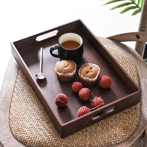 Solid Wood Tea Tray Japanese Black Walnut Snack Tray Tray Coffee Table Cup Storage Tray