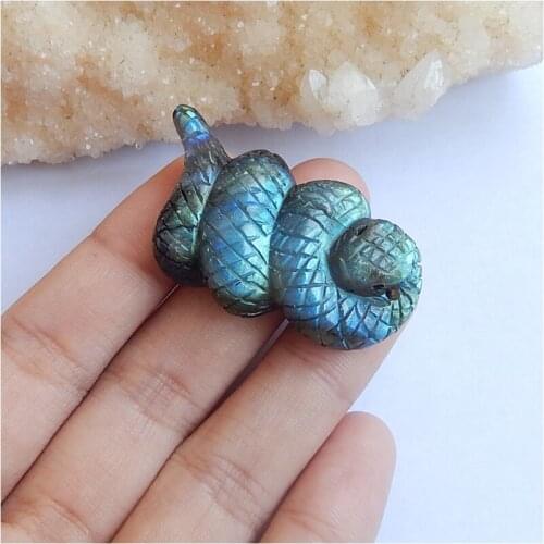 Semiprecious Carved Animal Snake Flashy Labradorite Necklace Pendant 43x22x12mm 16.82g Natural Stone Trendy Jewelry Accessories