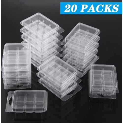 20pcs Clear Plastic Wax Melt Molds 6Cavity Soap Wax Melt Containers Cube Mold Tasteless Non-toxic For DIY Handmade Soap Wax Tool