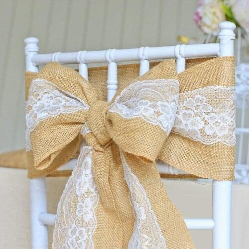 Retro Simple Jute Lace Chair Streamer Wedding Venue Birthday Party Decoration Bowknot Linen Chair Back Decor