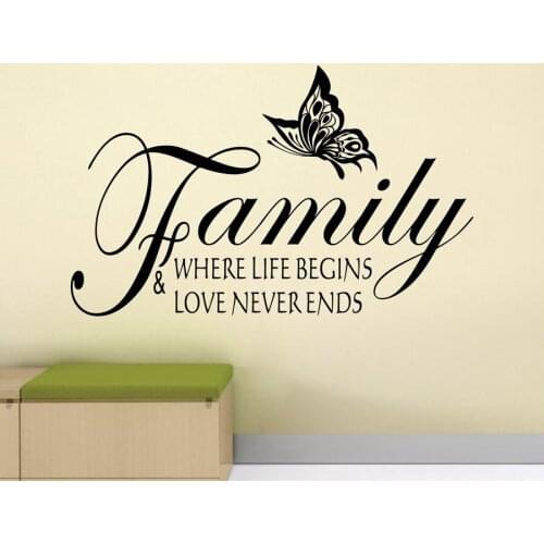 Family Where Life Begins And Love Never Ends Wall Decal Sign House Home Quote Removable Vinyl Stickers for Living Room G153