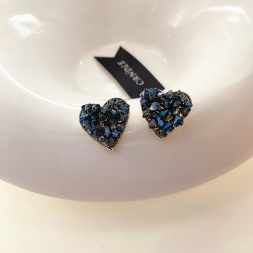 Earrings for Women Dark Blue Crystal Fashion Earrings Retro Love Light Luxury Elegant Earrings Jewelry Accessories Wholesale