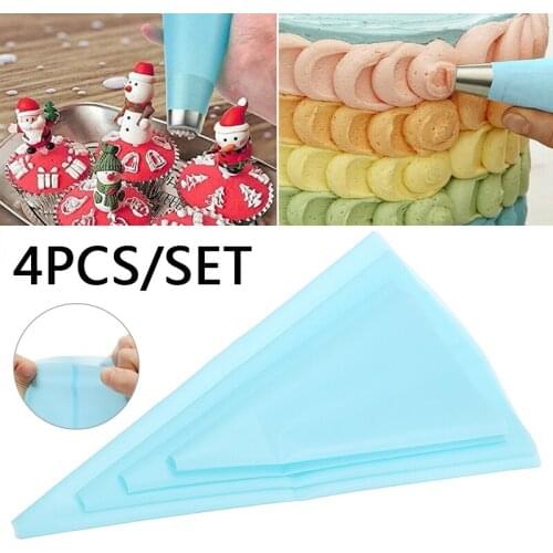 Silicone Icing Piping Cream Pastry Bags Cake Decorating Piping Bags Kit 4Sizes Food Grade Silicone For DIY Cake Baking Tools
