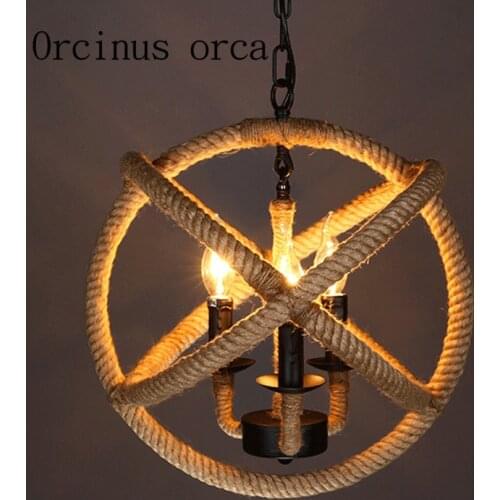 Nordic antique chandelier rope bar lamp loft retro living room creative industrial wind personality spherical rope Chandelier