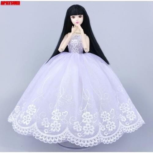 Light Purple Flower Handmade Wedding Dress For Barbie Doll Outfits Clothes Party Gown 1/6 Dollhouse Accessories Kids Toys DIY